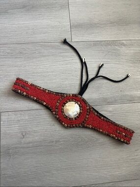 Embellished Red Beaded Waist Belt with Shells - Tribal - Festival - Bellydance
